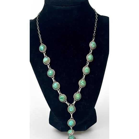 Native American NAVAJO Sterling Silver MOJAVE TURQUOISE Lariat Necklace 26"- NEW - Picture 4 of 16